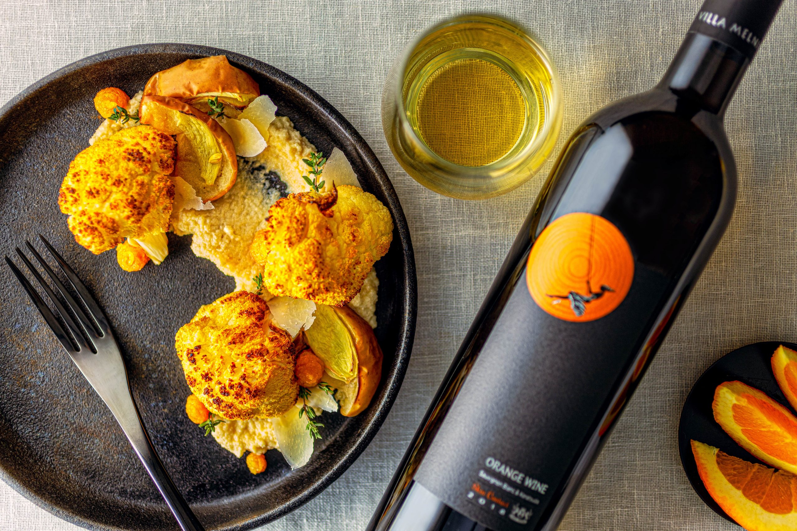 Amuse-Bouche-Orange-wine-Sauvignon-Blanc-Keratsuda-Cauliflower-recipe-scaled